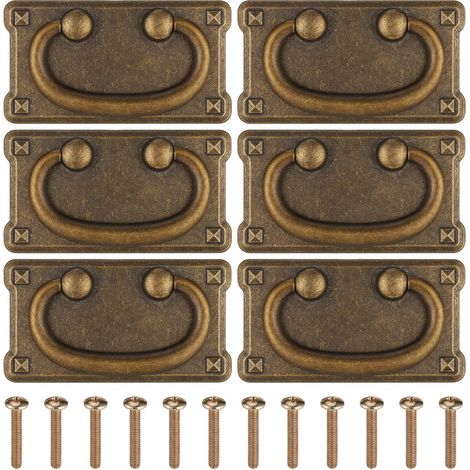 Vintage-Möbelgriffe, 6-teiliges Set, antike Ringgriffe aus Zinklegierung, geeignet für Schubladen, Schminktische, Schränke, Türen – 95 x 52 mm, inklusive Schrauben (1/3)
