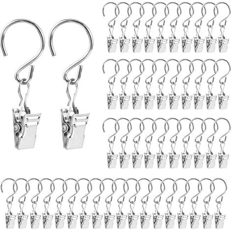 50 pinces métalliques pour rideaux de douche Crochets en S, pinces à serviettes (1/5)