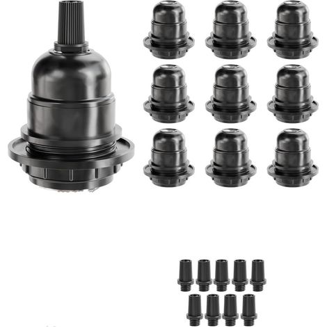 Confezione da 10 portalampade in metallo nero, robusti supporti in bachelite per lampade da tavolo e da terra, facili da installare e compatibili con lampadine standard (E27) (1/5)