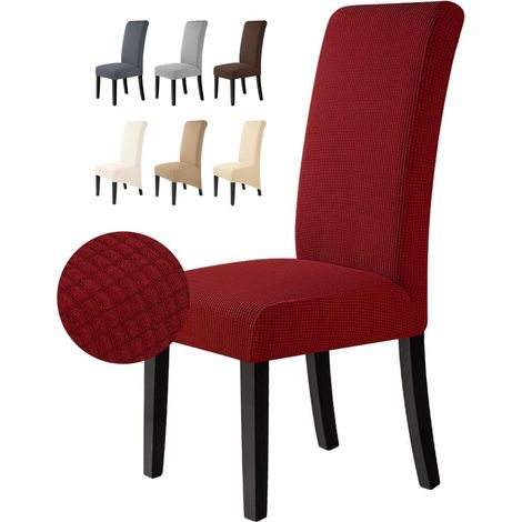 Stuhlhussen 2 Stück Stretch Jacquard abnehmbar waschbar Rotwein M (1/5)