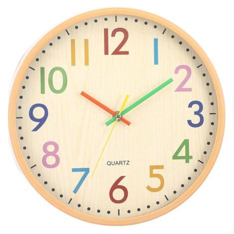 Silencieuse sans Tic tac Enfants Horloge Murale Décorative Colorée Facile à Lire pour Classe École Cuisine Salon Chambre Maternelle (Diamètre: 30 cm)