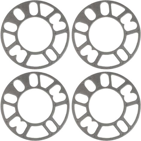 4 cales d'espacement de roue de 5 mm en alliage d'aluminium, pour roues à 4 et 5 goujons, compatibles avec tous les véhicules.-Silver (1/3)