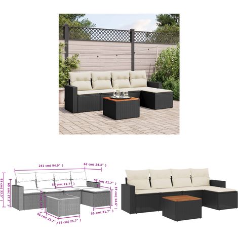 6-tlg. Garten-Sofagarnitur mit Kissen Schwarz Poly Rattan - Gartensorte - Outdoor Möbel - Gartenset - Lounge Set - PE-Rattan - Home & Living (1/3)