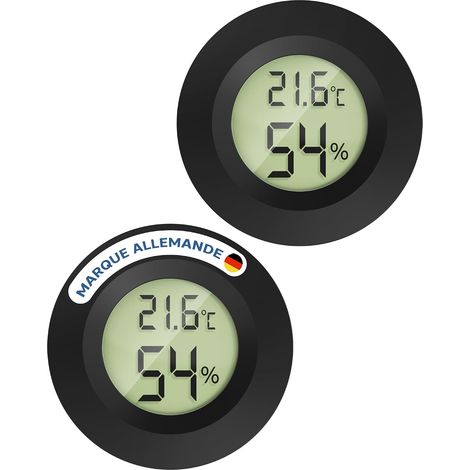 2 x Mini-Rund-Digital-Thermo-Hygrometer – Präzise Temperatur- und Feuchtigkeitsmessung – Gut lesbares LCD-Display – Batterien enthalten – Für Zuhause, Büro, Gewächshaus – Schwarz, 46 x 47 mm (1/5)