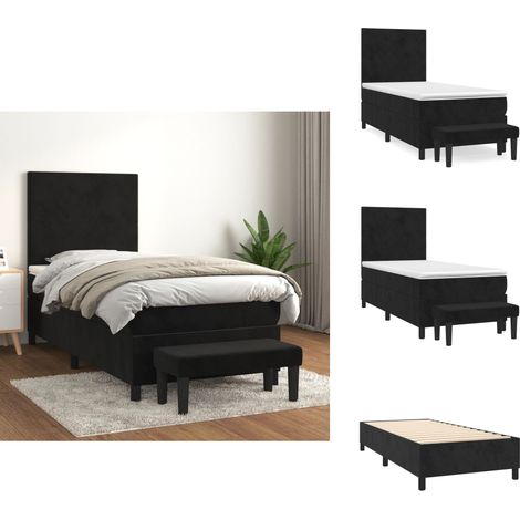 Sommier à lattes de lit et matelas Noir 80x200 cm Velours - Lit Double - Lit Capitonné - Lit Velours - Lit Design - Literie (1/5)