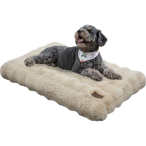 Tapis pour Chien Orthopédique Confortable avec Tissu Peluche Doux, Coussin Chien Déhoussable et Lavable en Machine pour Animaux de Compagnie - Beige 76x51x10cm