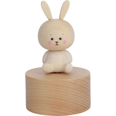 Jouet en bois mécanique animalier horloge musicale lapin pour enfants cadeau anniversaire fête accessoires (1/5)