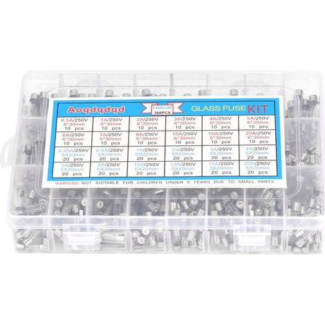 360-teiliges Glassicherungsset (0,25 A bis 20 A, 24 Typen, 6 x 30 mm und 5 x 20 mm) zum Schutz von Stromkreisen – Crezuo