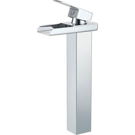 Mitigeur Lavabo Cascade Chromé Robinet Salle de Bain Bec Haut Moderne Eau Froide Chaude (1/4)
