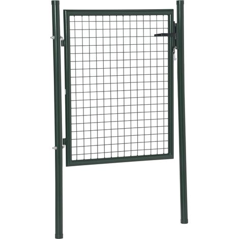 Portail de jardin en acier avec serrure, poignée et 3 clés, portail extérieur pour terrasse ou patio, 97 x 150 cm, vert