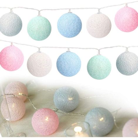 Guirlande Lumineuse Boules Coton - 3 M - 20 LED - Alimentation USB - Décoration Intérieure Extérieure - Noël Mariage Chambre Enfant - Diamètre 6 cm (1/5)