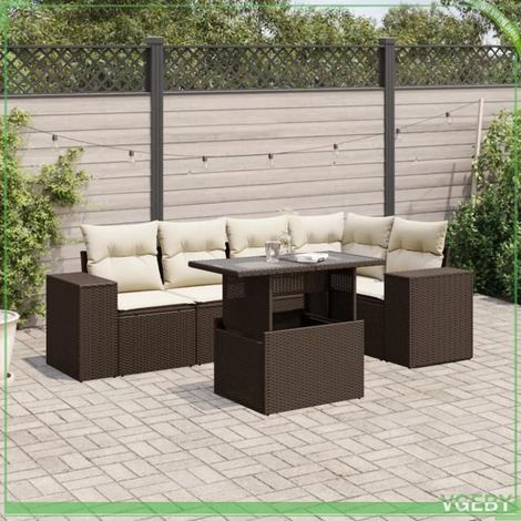 Salon de jardin - Modèle 3269153 - Résine tressée marron - Ensemble 6 places - Coussins déhoussables, anti-UV (1/5)