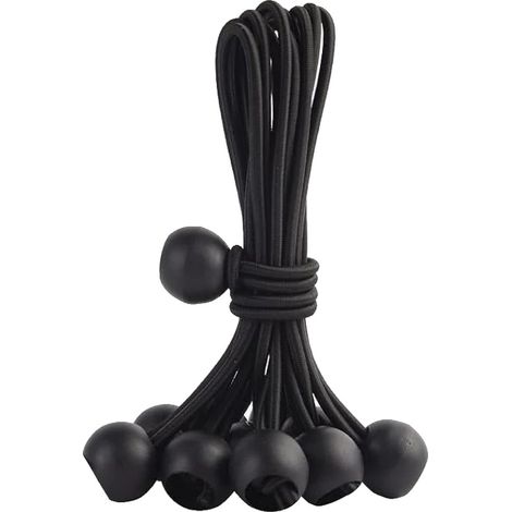 Corde elastiche a sfera, lunghezza 15 cm, struttura resistente, nere, 10 pezzi (1/2)