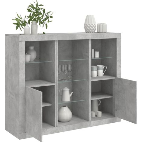 Sideboards with LED Lights 3 pcs Concrete Grey Engineered Wood vidaXL (1/5)