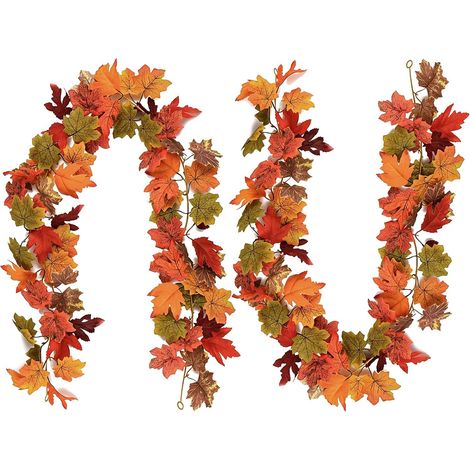 Set of 2 Autumn Garlands - Artificial Maple Leaves - Autumn Decoration - 176 cm (1/5)