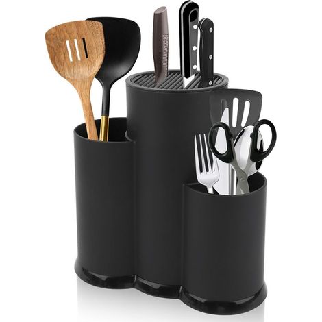 3 en 1 Blocs à Couteaux Vides Universel, Support à Couteaux De Cuisine, Rond Rangement Couteaux de Cuisine, Porte Couteaux Ustensiles, Support de Ustensiles De Cuisine, pour Gain Place Couteaux (1/5)