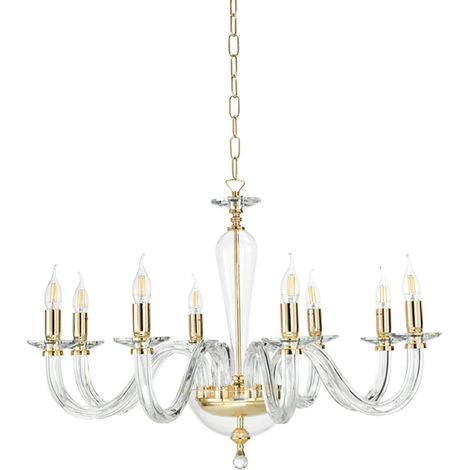 Lampada a sospensione D82 cm RAVEL 8 luci in vetro lavorato a mano ORO (1/2)