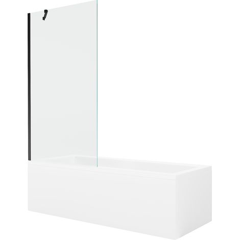 Mexen Cubik rechteckige Badewanne 160 x 70 cm mit Verkleidung und 1-flügeliger Duschabtrennung 90 cm, transparent, schwarz (1/5)