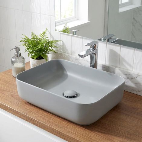 Swiss Aqua Technologies Infinitio Lavabo freestanding 50x39 cm, senza troppopieno, grigio opaco (SATINF5039LGRM) (1/5)