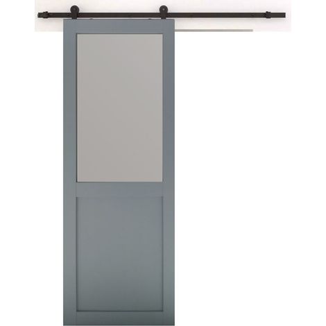 Puerta corredera Athena gris claro con cristal H204 x L73 cm, riel con rodillos, GD MENUISERIES (1/5)