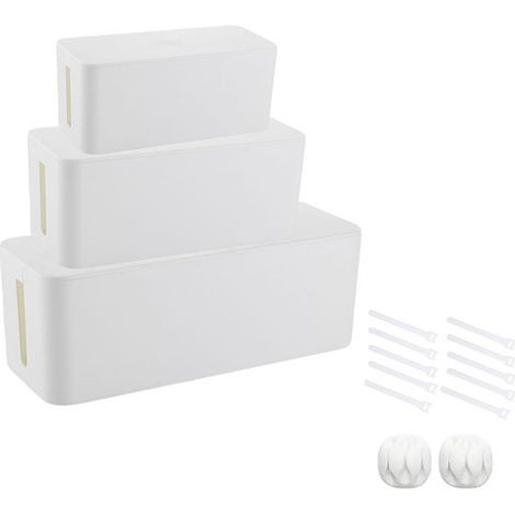 Boîte de gestion des câbles, lot de 3, support de câbles, résistant aux enfants et aux animaux, blanc (1/5)