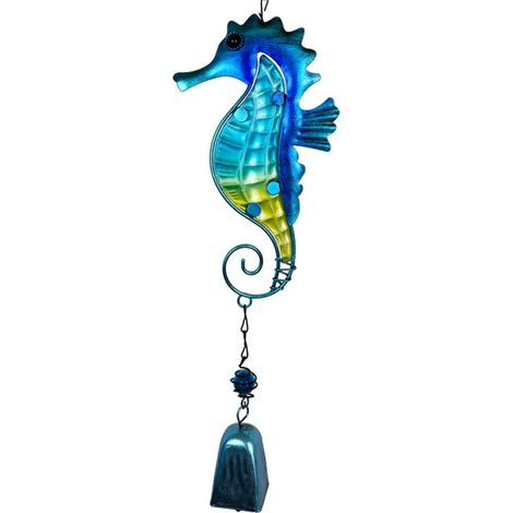 Glas-Windspiel Seepferdchen blau für Garten, Terrasse, Balkon, Hängedekoration