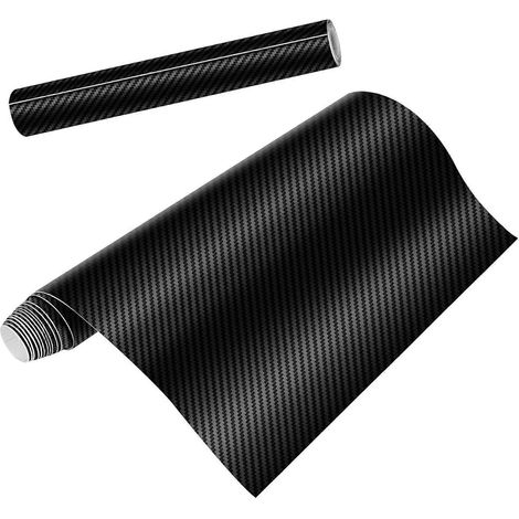 Lot de 2 rouleaux de film adhésif vinyle imitation fibre de carbone 3D (1,52 m x 0,3 m chacun) pour voiture, ordinateur, coque de smartphone, moto, véhicule - Noir (1/5)