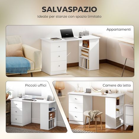 Bureau blanc 120x49x72cm avec rangement PC, tiroir et étagères, en bois, parfait pour chambre ou espace de travail (1/5)