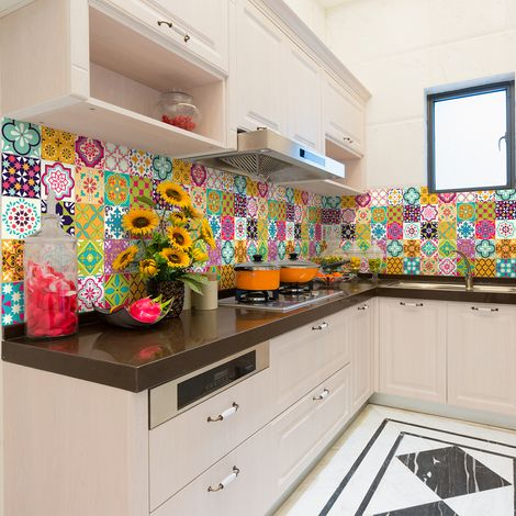 Sticker Mural Carrelage adhésif Cuisine Salle de Bain - 60 STICKERS CARRELAGES AZULEJOS ADAMARIS - 60stickers10x10cm (1/5)