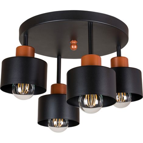 Plafoniera nera, in metallo industriale, 4xE27, illuminazione LED moderna per soggiorno, cucina, camera da letto, cameretta dei bambini, loft (1/5)