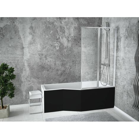 Baignoire bain douche avec pare baignoire et 2 volets - droite - avec tablier de baignoire noir - 170 x 75 Cm - INTEGRA (1/5)