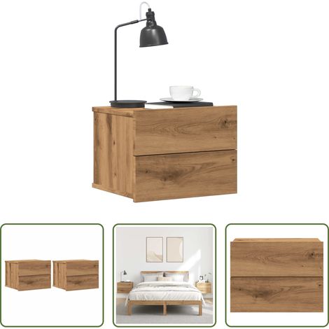 vidaXL Holz Nachttisch - Wand-Nachttische 2 Stk. Artisan-Eiche 40x32x30 cm (1/5)