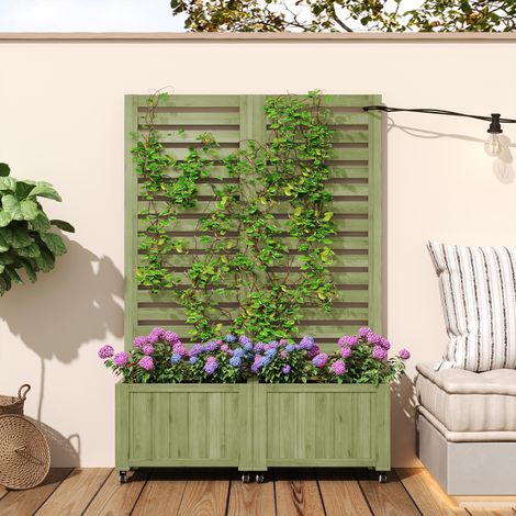 Arche de jardin 102x32x150 cm, avec 2 pots de fleurs, roues pliantes et pivotantes, treillis avec aide à l'escalade, pour jardins, patios et terrasses, Vert (1/5)