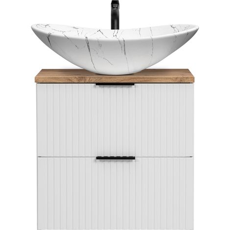 Waschtisch 61,5cm mit Aufsatzbecken, weiß mit Eiche Nb., Front gerillt, ADELAIDE-56-WHITE (1/5)