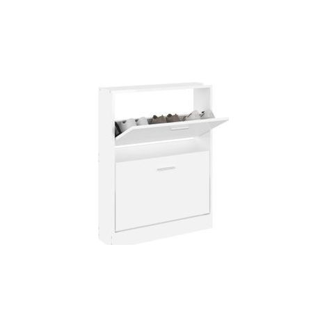 Armoire à chaussures en bois Puerto L59xH81xP17 – 2 portes rabattables-Blanc brillant (1/5)