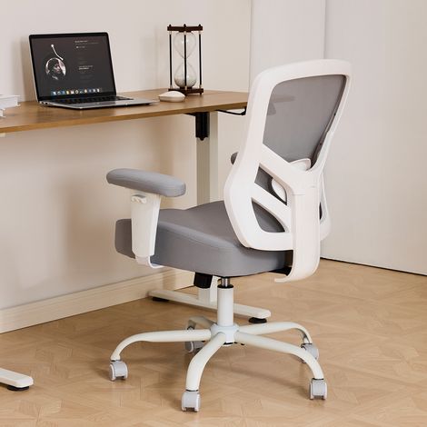 Ergonomischer Bürostuhl grau, Netzrücken, Lendenstütze, 2D-Armlehnen, OKWISH (1/5)