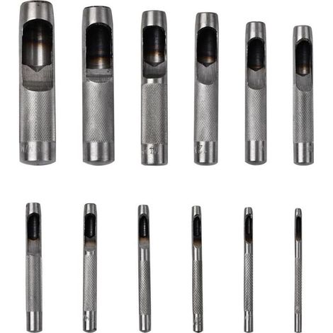 Lot de 12 outils de perforation ronds creux en acier pour cuir de 3 mm à 19 mm, outils de perforation pour bracelets de montre, ceinture, toile, papier, plastique (1/4)