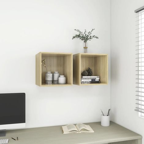 Lot de 2 Armoires murales Étagères Murale Meubles de rangement Chêne Sonoma 37x37x37 cm Aggloméré 52021 (1/5)