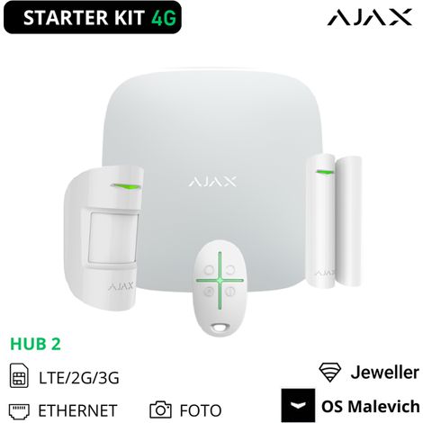 51174 - Jeweller - StarterKit 4G - Hub 2 4G, MotionProtect, DoorProtect, SpaceControl - color white - Ajax seguridad inalámbrica