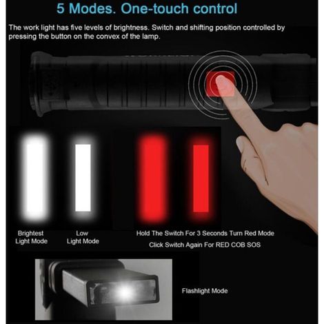 Lampe De Travail - 3 W - Tête Rotative 360° - Base Magnétique - Rechargeable Usb - Noir - 1 Pièce (1/4)