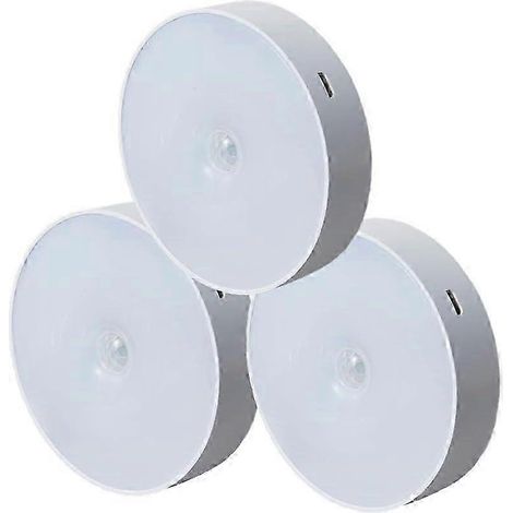 Lot de 3 veilleuses LED, détecteur de mouvement, allumage automatique par induction de présence humaine, rechargeables par USB, idéales pour la chambre, le placard ou le couloir. (1/5)