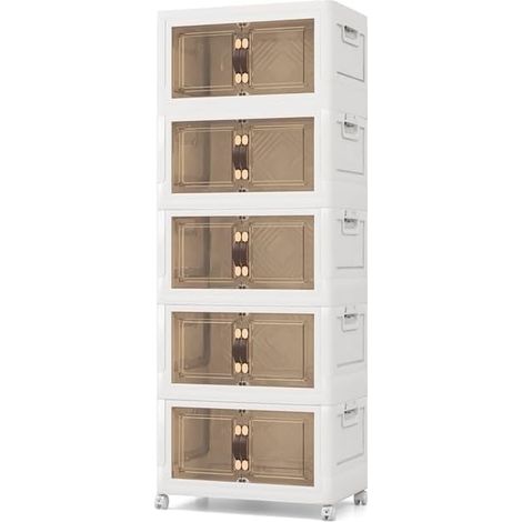 COSTWAY Boîte Rangement Plastique316L, 5 Caisses Pliables avec Couvercles et 4 Roulettes, Boite de Rangement Empilable pour Vêtement, Livres, Jouets, Caisse pour Chambre, Salon, Cuisine (316L) (1/5)