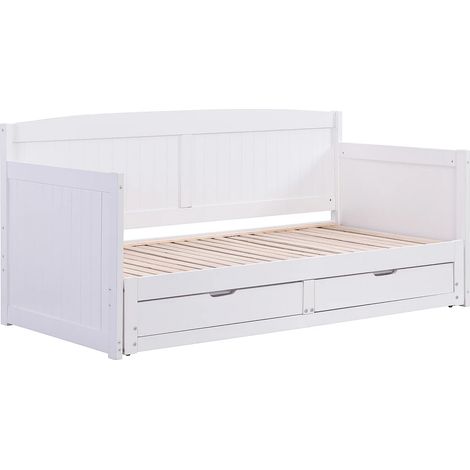 Letto divano a scomparsa 90x190 o 180x190cm Con rete a doghe a pettine e cassetti Pino e MDF Bianco - DINIVA (1/5)
