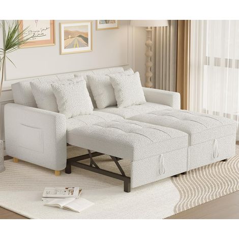YODOLLA 2-Seater Sofa Bed Sleeper Pull Out Convertible, 3-in-1 Sofa Couch Beds with Adjust Backrest, White