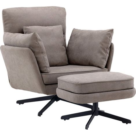 Fauteuil & Pouf Design Bouclé "Madrid" 96cm Gris (1/5)