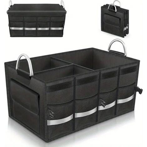 Rivestimento per bagagliaio auto 36L 600D, portata 20 kg, impermeabile, scomparti multistrato, coperchio pieghevole e barra riflettente, adatto per SUV e furgoni. (1/4)