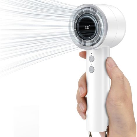 Mini USB Handheld Fan with LED Display - 3000mAh Portable Hand Fan for Office, Library, Travel - White (1/5)