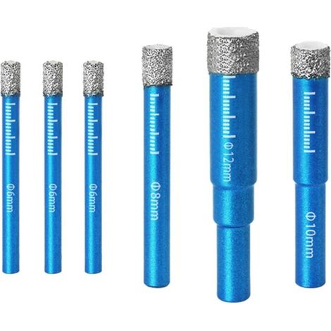 Set mit 6 Diamantbohrern für Granit, Keramik, Fliesen, Stein und Glas (6 mm, 6 mm, 6 mm, 8 mm, 10 mm, 12 mm)