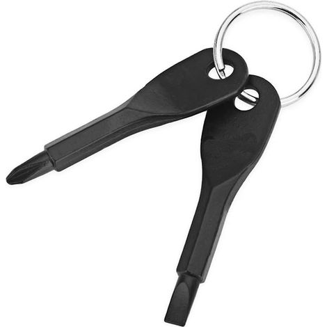 Multifunktionales Mini-Taschenwerkzeug (Schwarz, 2-teilig), Tragbares EDC-Schraubendreher-Set für Outdoor-Notfälle mit Schlüsselanhänger und Schraubendreherschlüssel (1/5)
