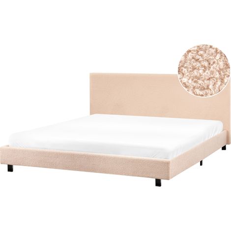 Cama doble tapizada bouclé 180 x 200 cm con somier y cabecero beige Albi